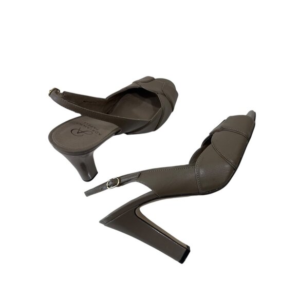 Adrianna Papell Leather Slingback Heels Women 8M EUR 38 Light Brown Peep Toe - Picture 7 of 12
